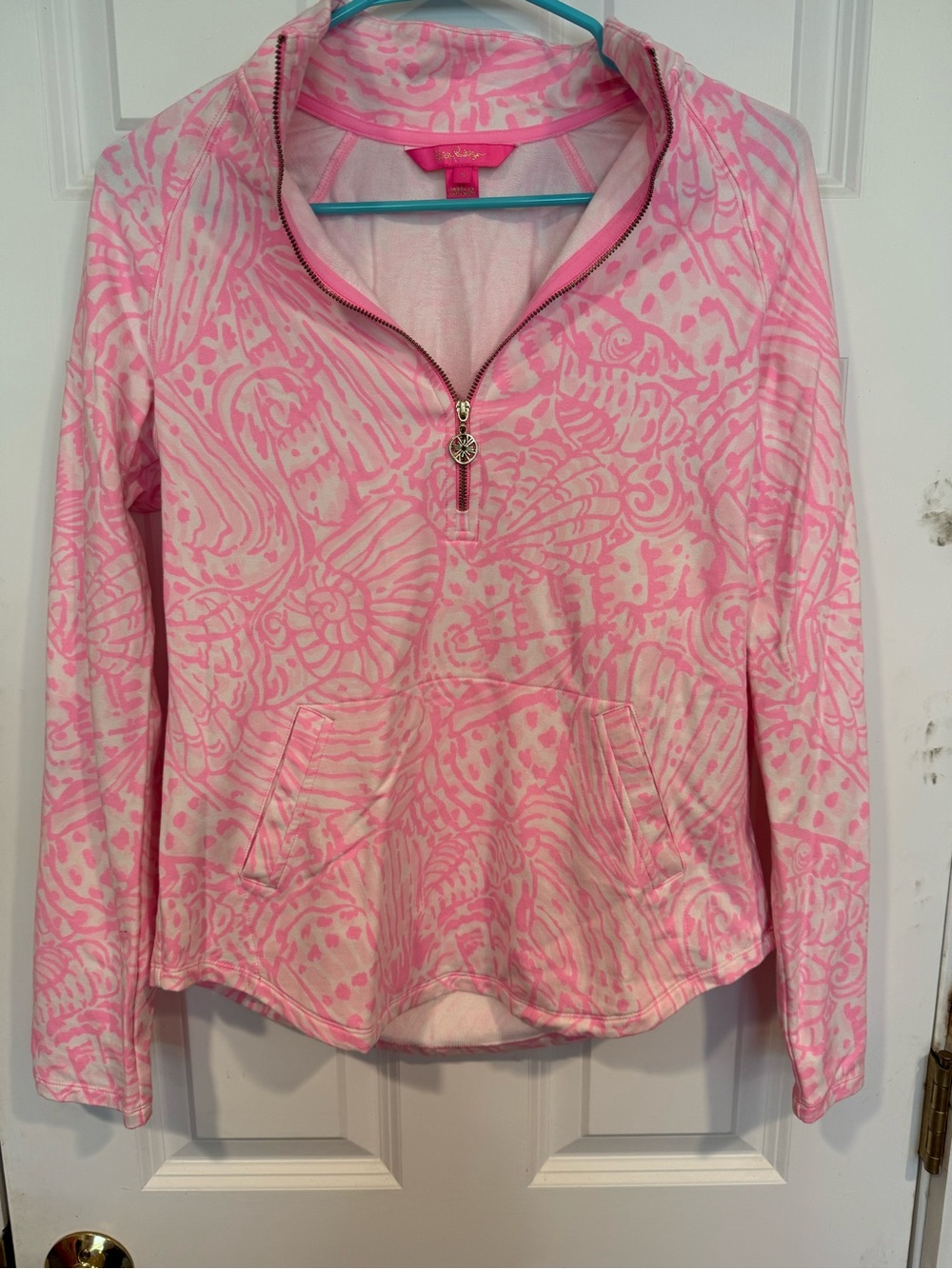 Women's Pink Patterned Half-Zip Pullover Top